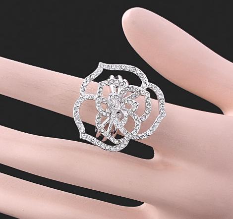 BIG SPARKLING ROSE SWAROVSKI CRYSTAL RING-sz 7